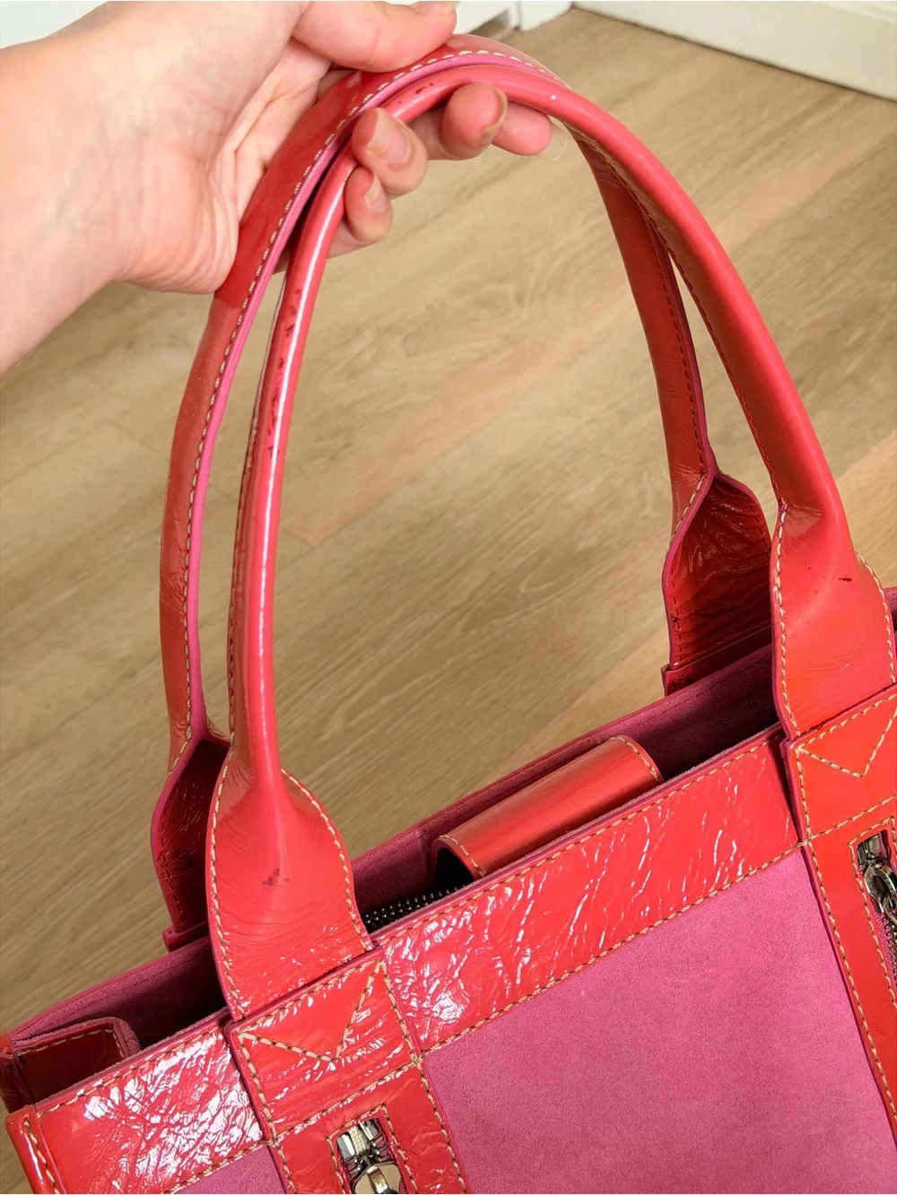 RARE Y2K Vintage Michael Kors Pink Suede Aviator Tote Bag Patent Leather Archive
